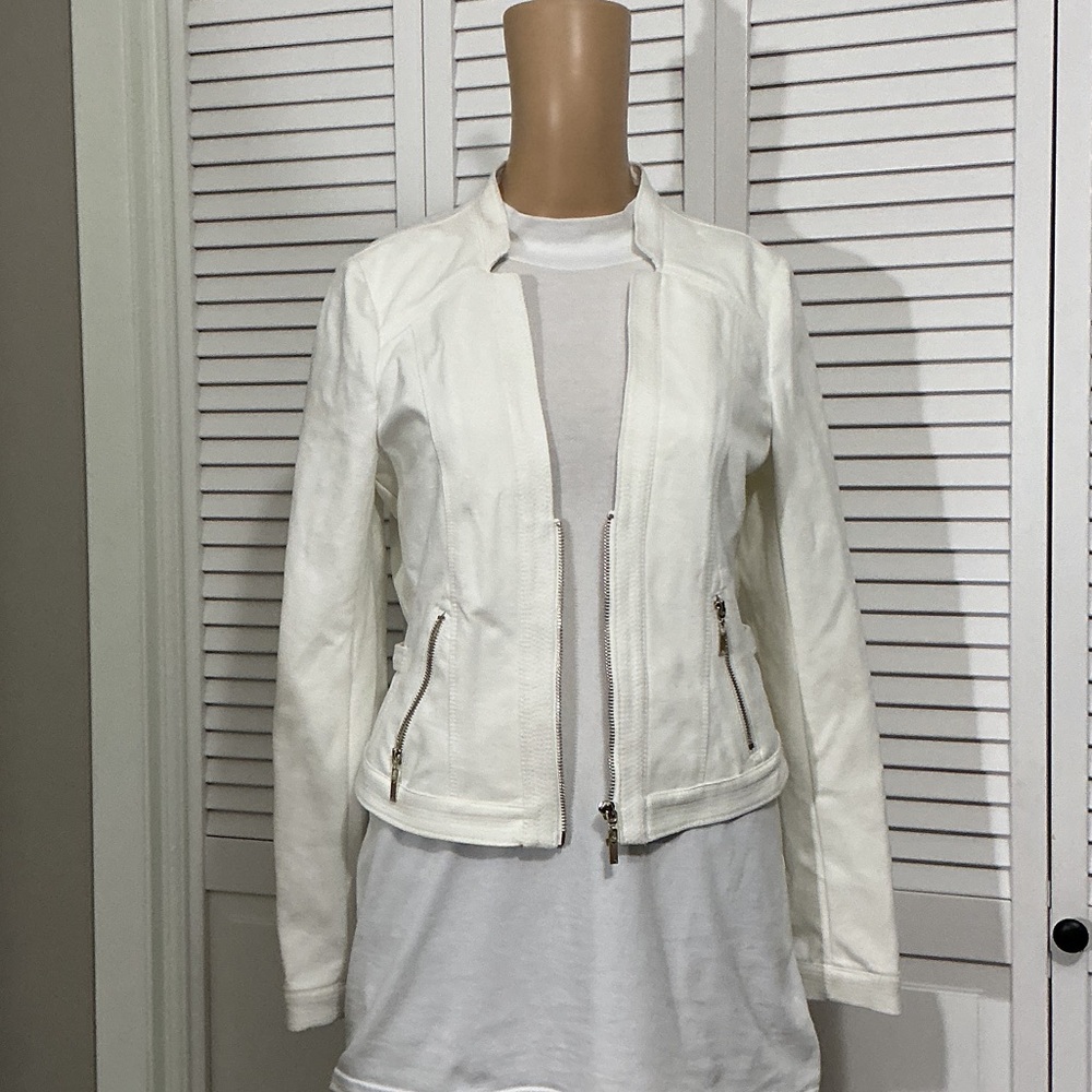 White House Black Market White Zip-Front Leather Jacket